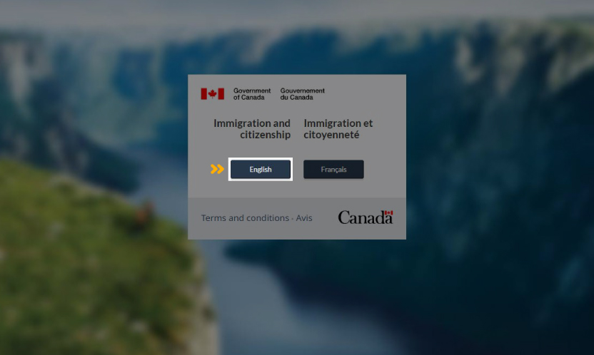 انتخاب زبان برای ثبت نام آنلاین سفارت کانادا