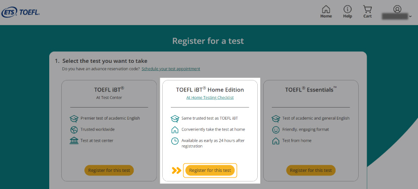 انتخاب نوع آزمون تافل iBT